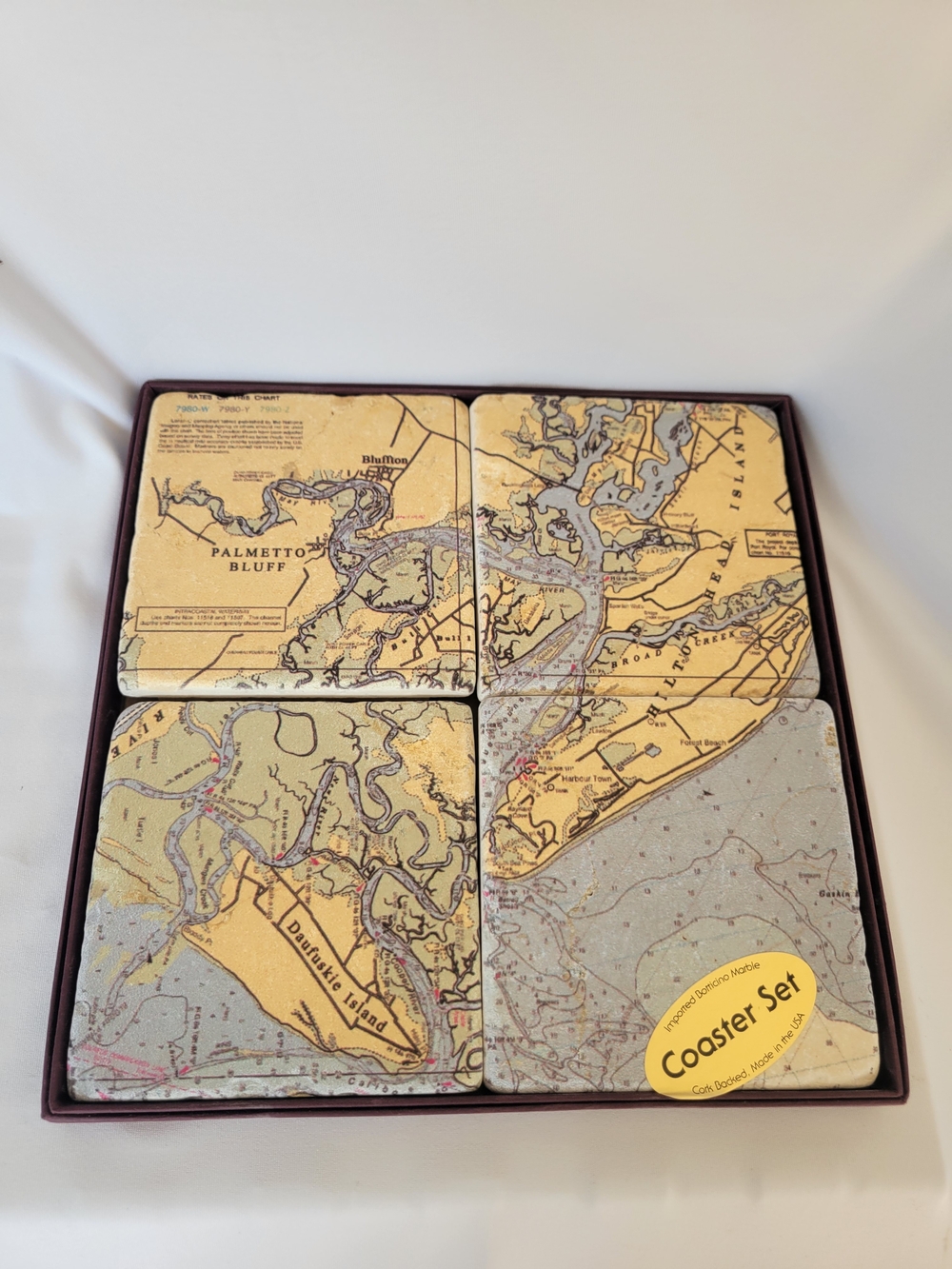 Nautical Map Coaster Set - Pale Yellow & Light Blue